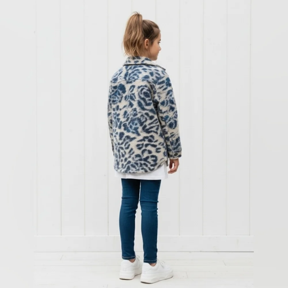 Zara Wool Blend Blue And Cream Structured Floral Overshirt Shacket Size 11 / 12